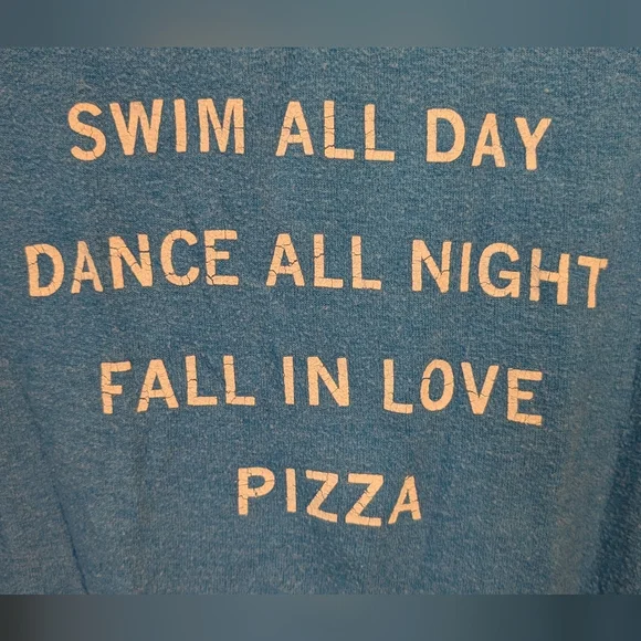 Wildfox Blue Sweatshirt Swim All Day Dance All Night Fall In Love Pizza - Picture 2 of 6